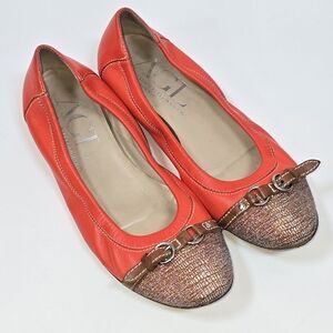 AGL Attilio Giusti Leombruni Orange Leather Metallic Cap Toe Ballet Flats Sz.39